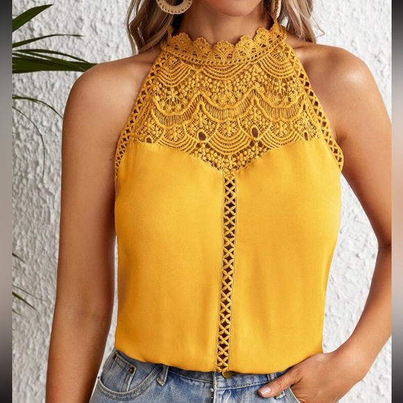 Elegant Classic Sheer Mesh Lace Halter Top Blouse Shirt Pink - Picture 8 of 12